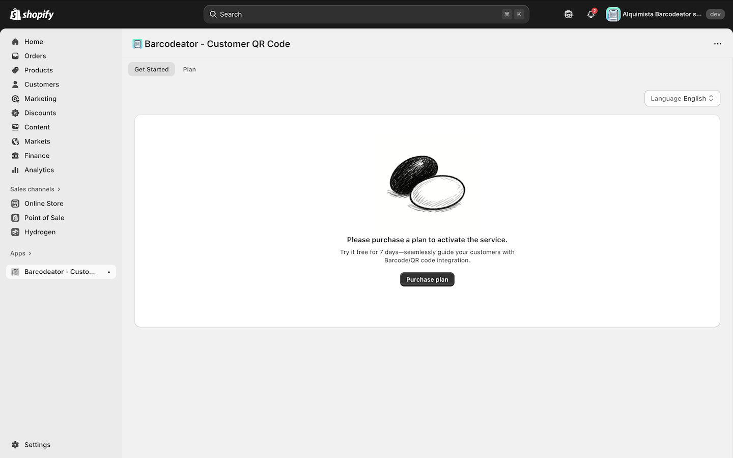 Barcodeator App Initial Screen