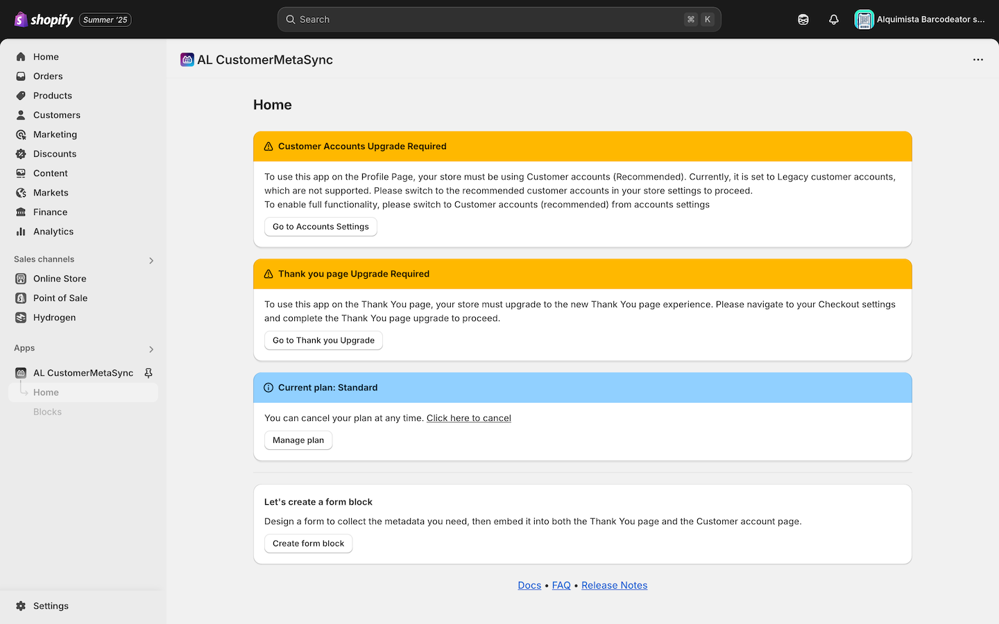Error message for unsupported accounts