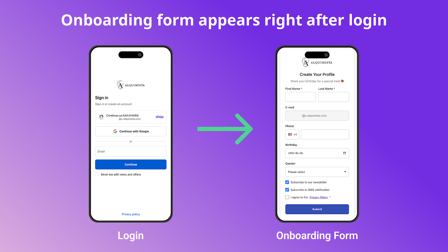 Onboarding form after OTP