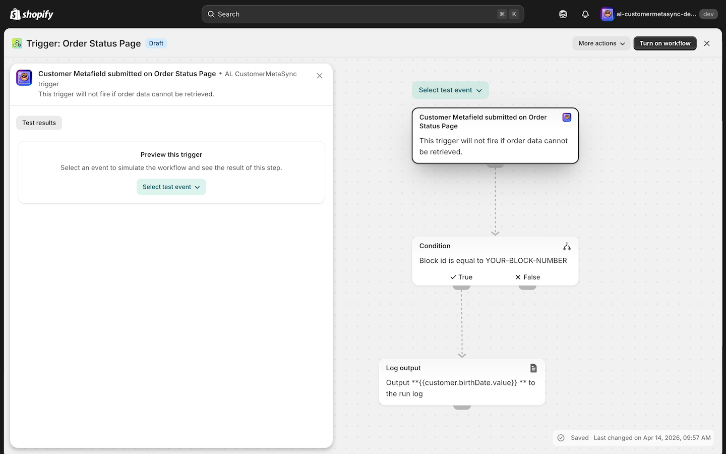 Order status Page Trigger Configuration