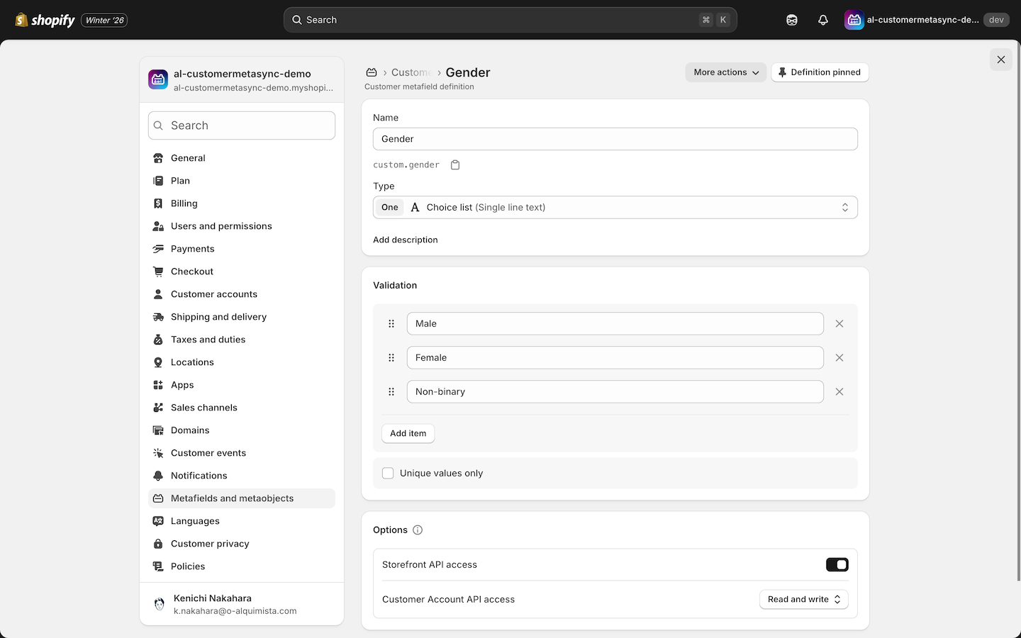 Gender dropdown example