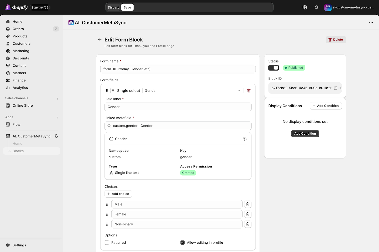 Form builder for single select
