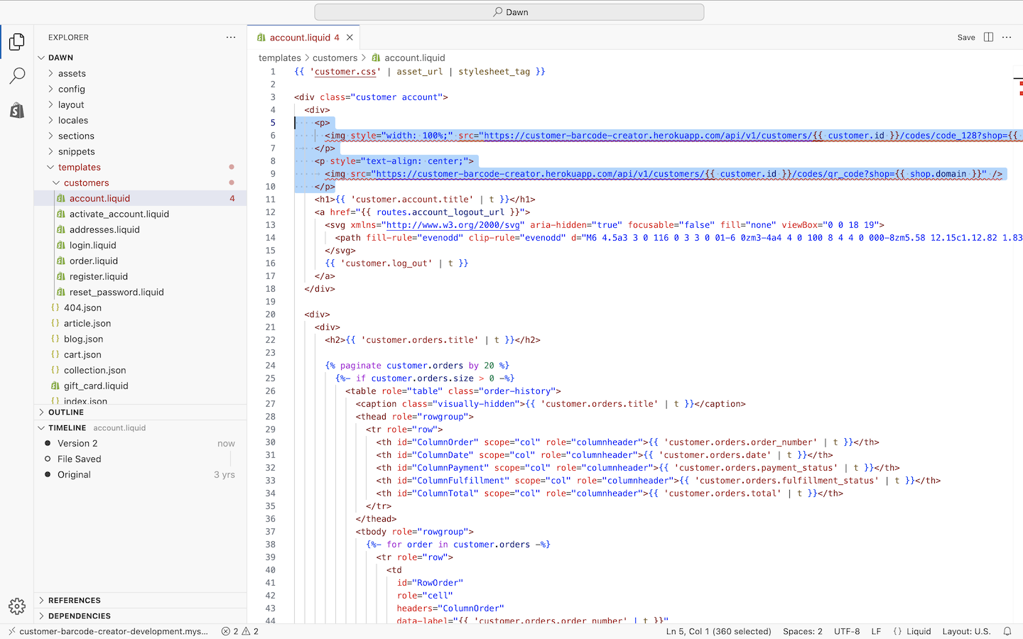 Insert Code into Theme Editor
