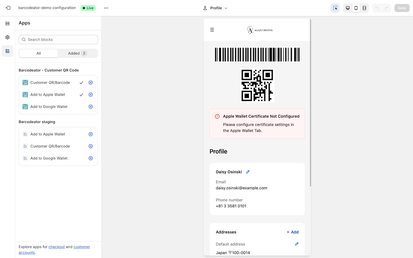 Apple Wallet configuration error (new UI)