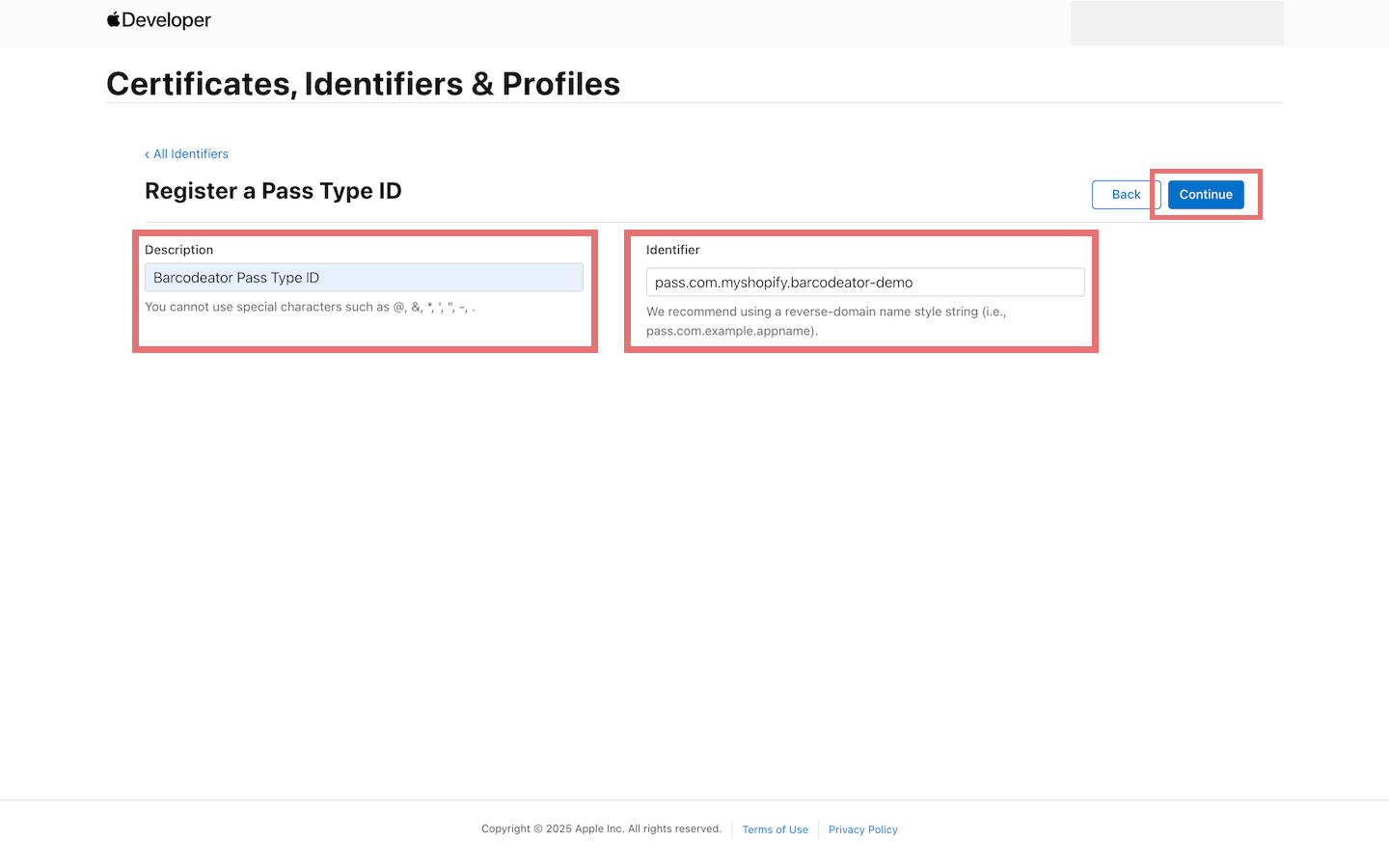 Pass Type ID selection