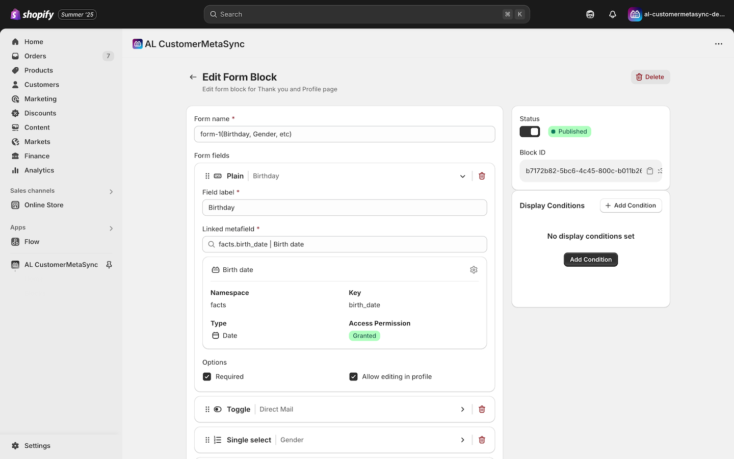 Editable form on Profile Page