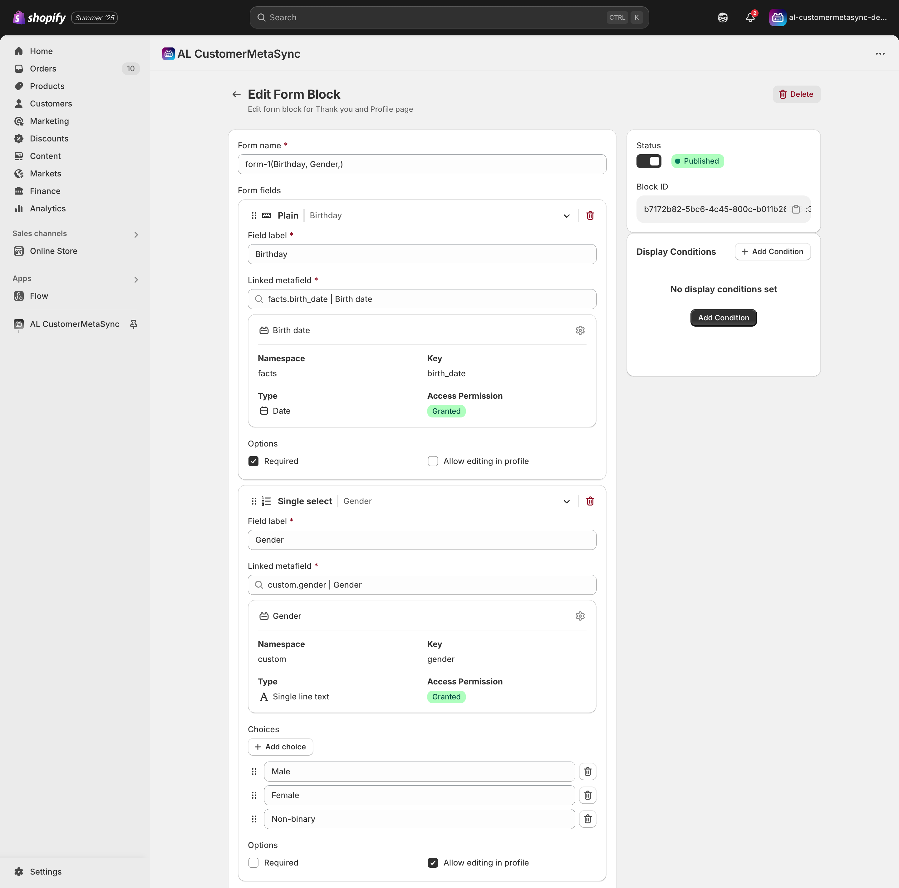 Create birthday/gender form block