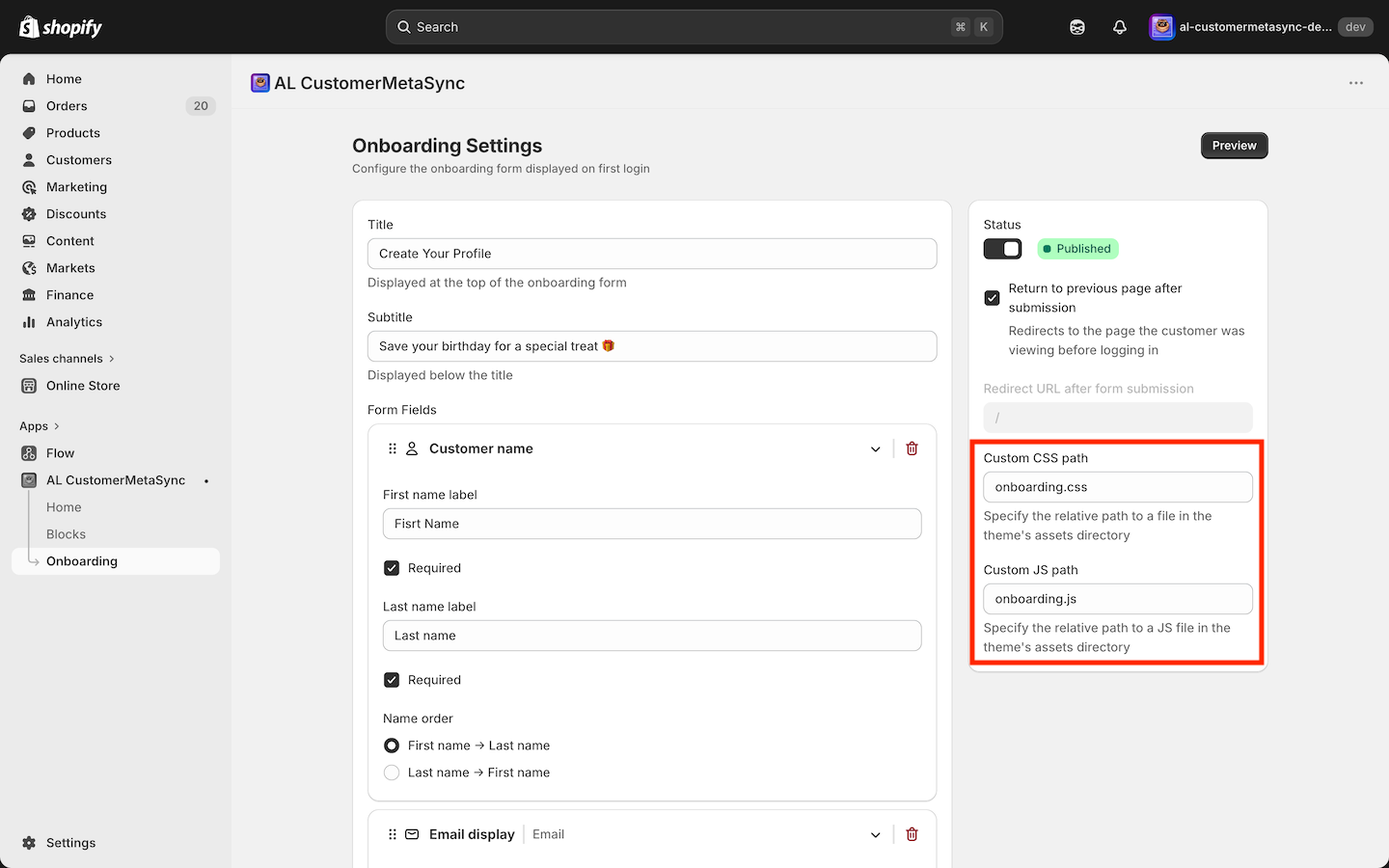 Custom CSS and JS settings