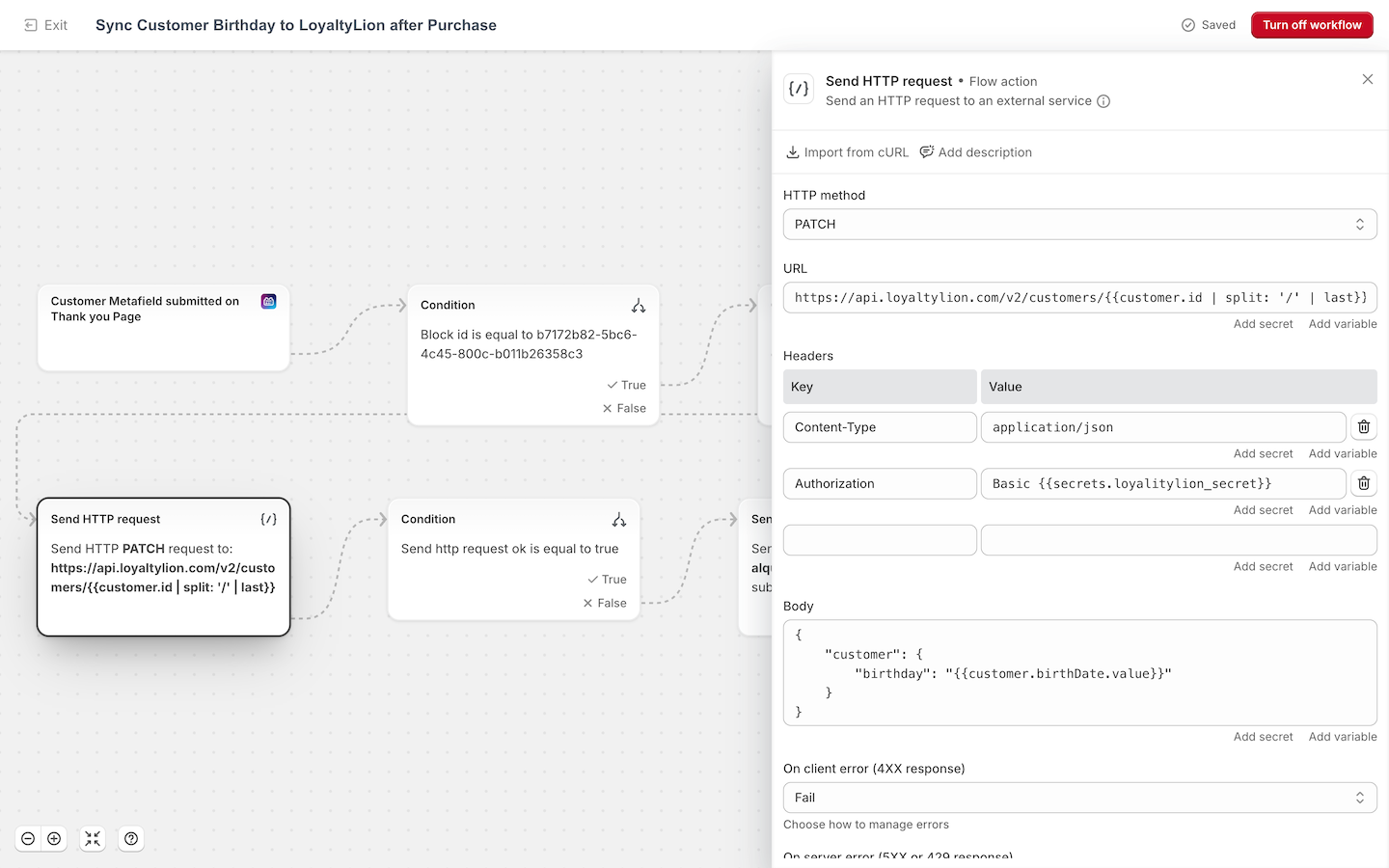 Send HTTP request step details