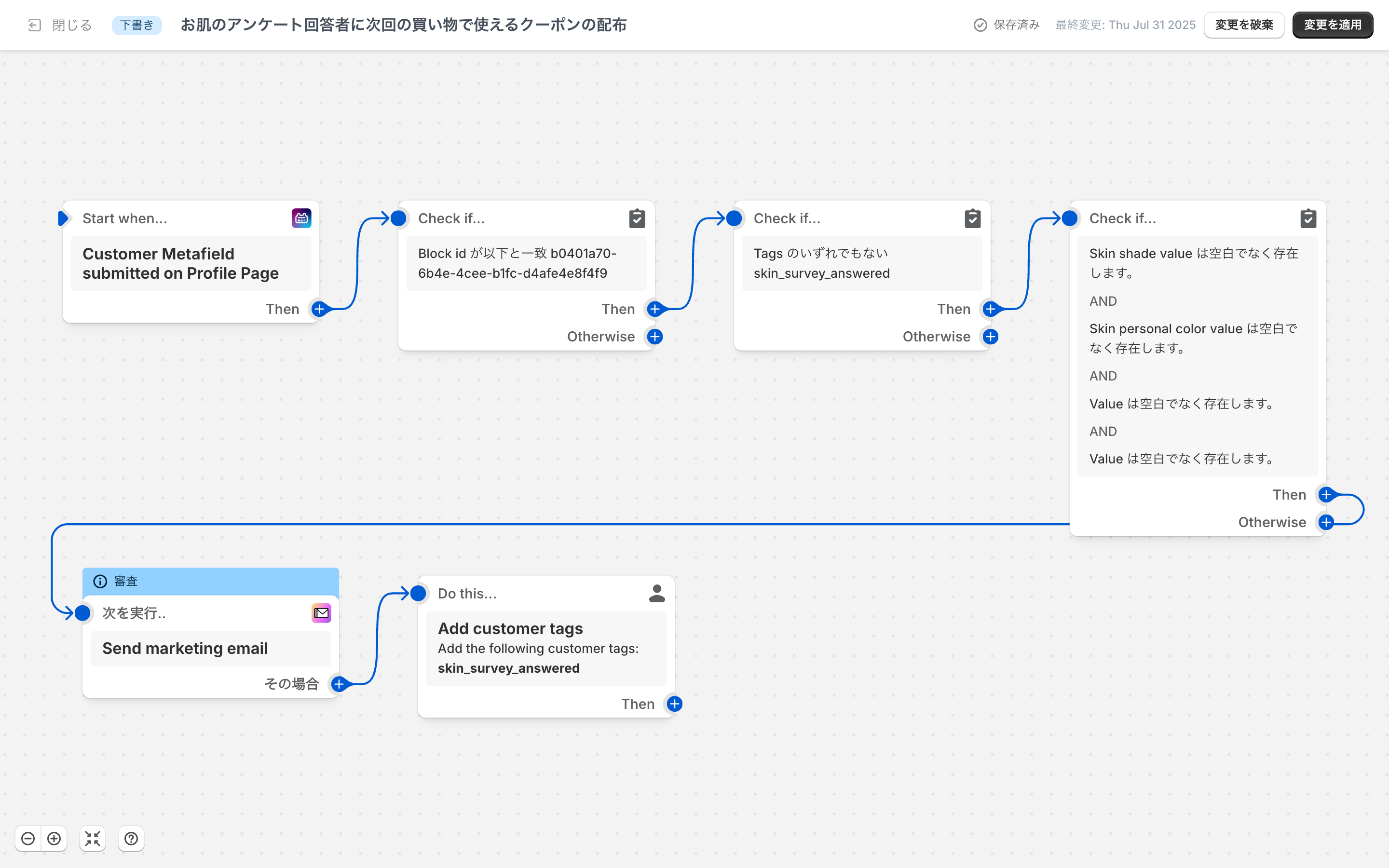 Shopify Flowの自動化ワークフロープロフィールページ